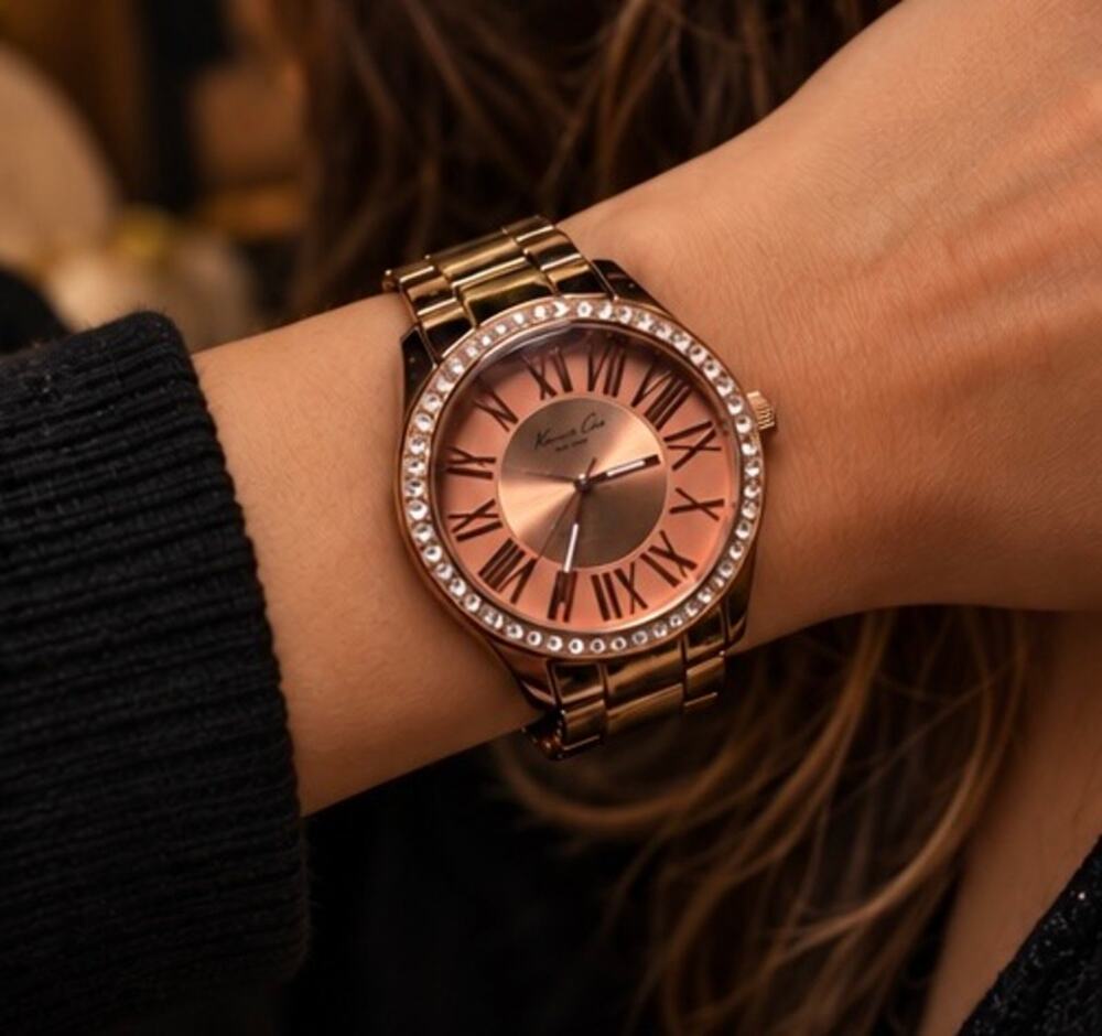 Kenneth Cole Copper Tone Rhinestone Watch 40mm New Battery